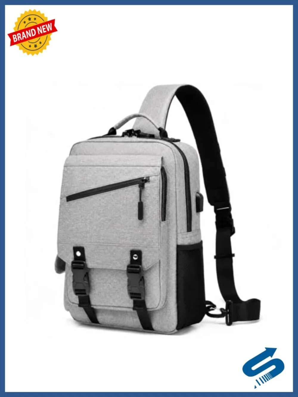 Large Capacity Men's Crossbody Sling Bag with USB Charging Port, Anti-Theft,